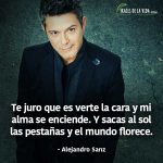 Frases de Alejandro Sanz, Te juro que es verte la cara y mi alma se enciende. Y sacas al sol las pestañas y el mundo florece.