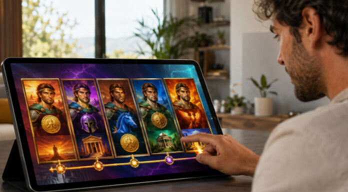 Las franquicias ocupan más espacio en el casino online hombre-juega-a-una-tragamonedas-en-una-tableta-grande